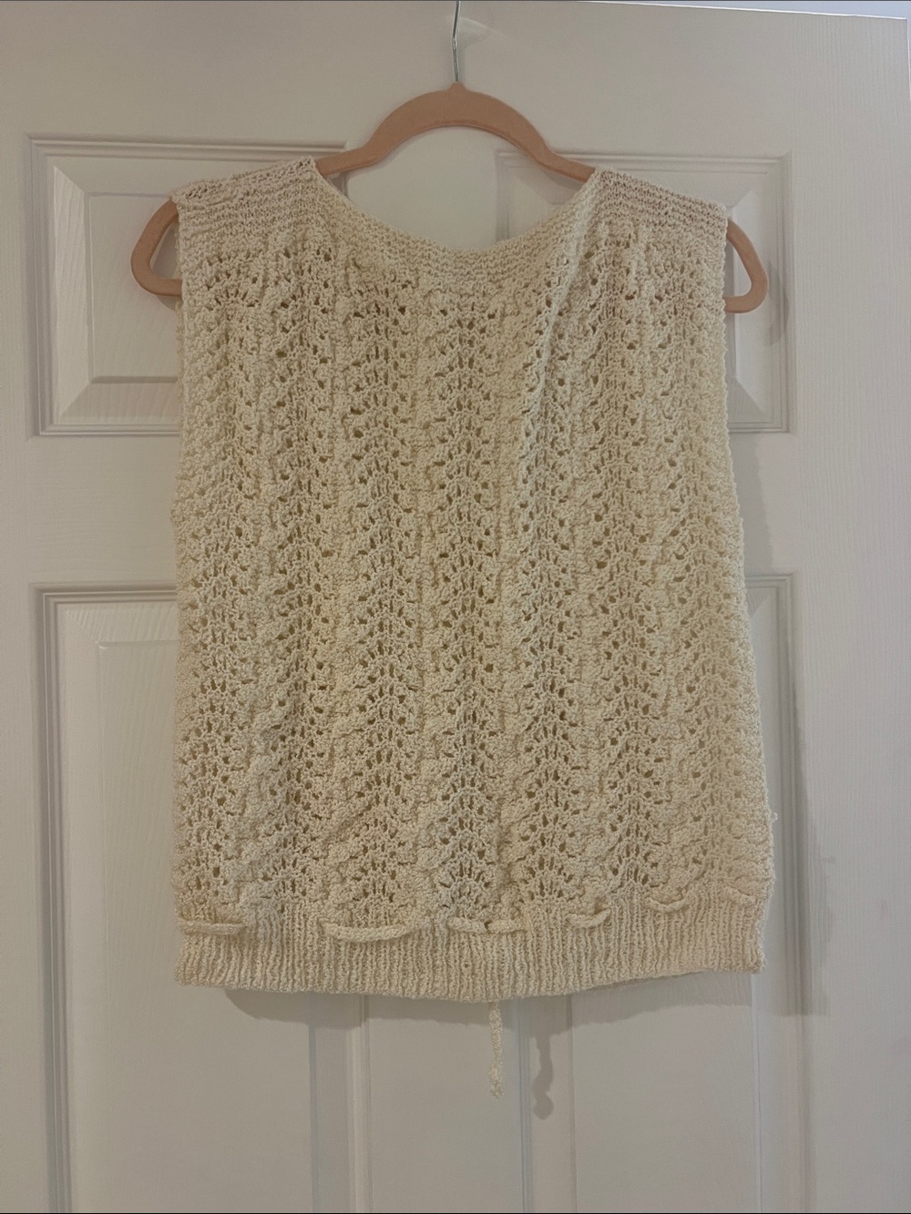 Handmade Sleeveless Openwork Knit Tank Top in Cream M